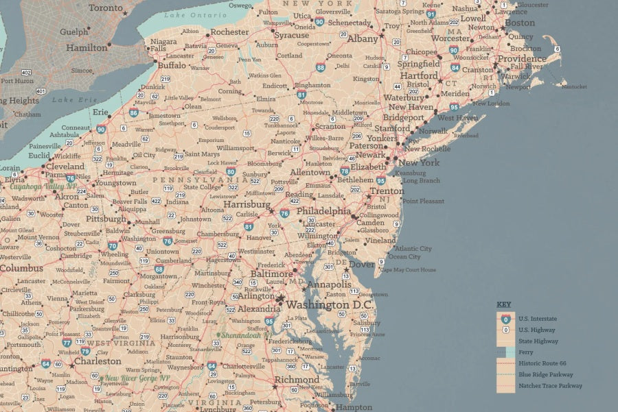 U.S. Road Trip Wall Map by Best Maps Ever - East Coast Detail