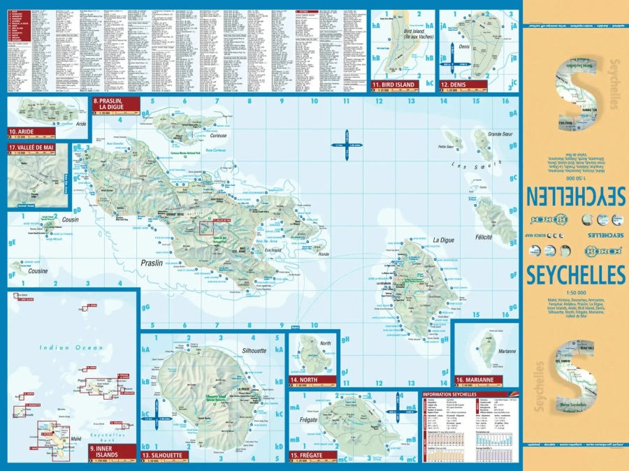 Seychelles Laminated Road Map by Borch Maps - North Map