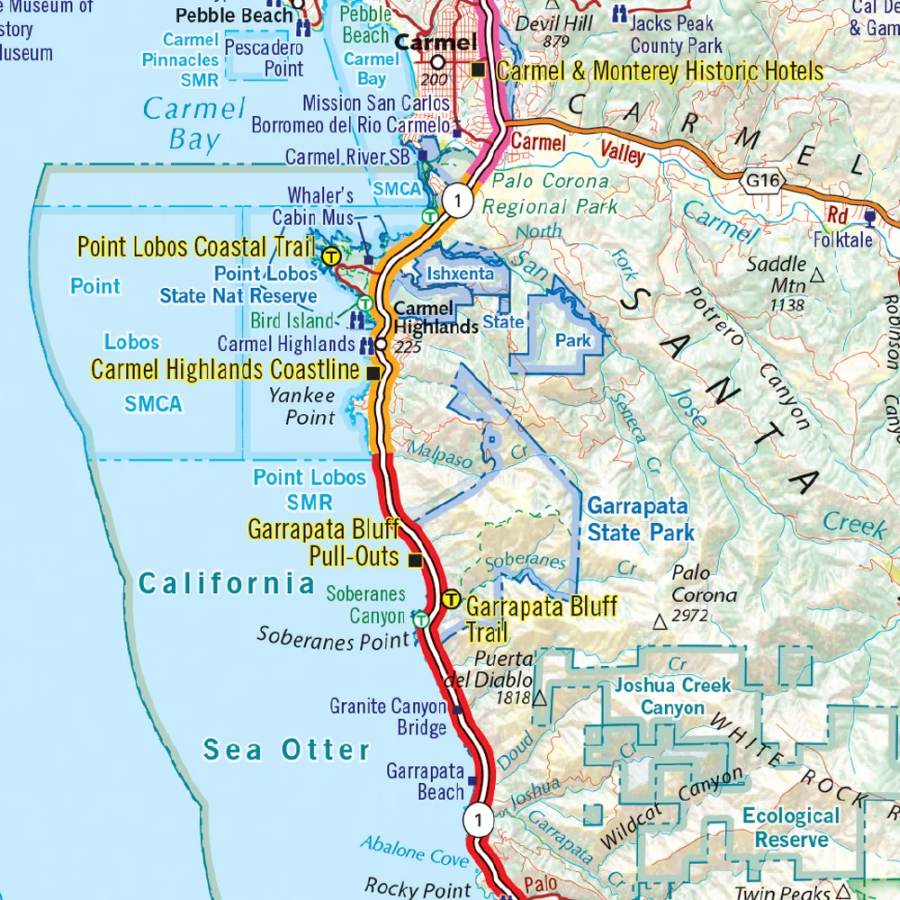 Pacific Coast (California) Highway Driving Guide Map by Butler Maps - Map Detail