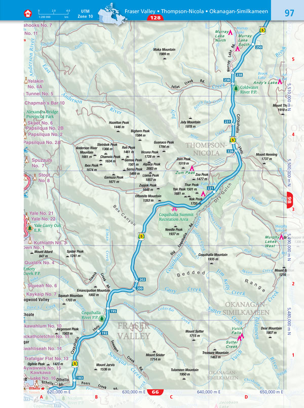 page from Road Atlas for BC Canada