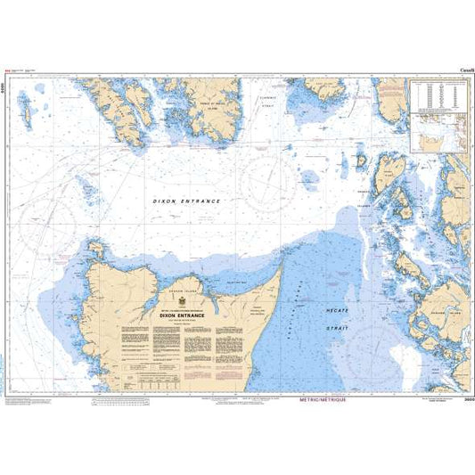 Nautical map of the Dorn Entrance and Hecate Strait with geographical features and labels.