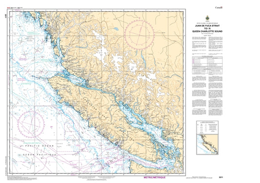 Canadian Nautical Chart #3011 Juan de Fuca Str to Queen Charlotte Sound