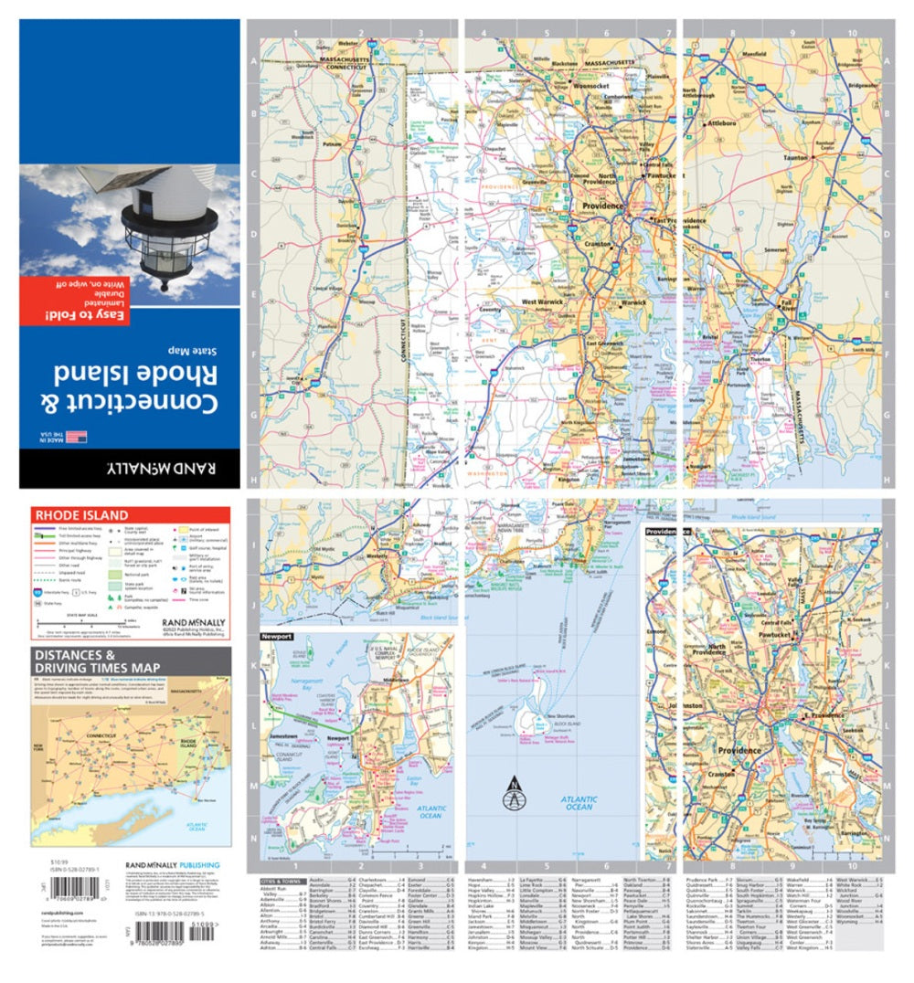 Connecticut & Rhode Island State Highway Laminated Map by Rand McNally (Easy to Fold) - Backside Map Insets