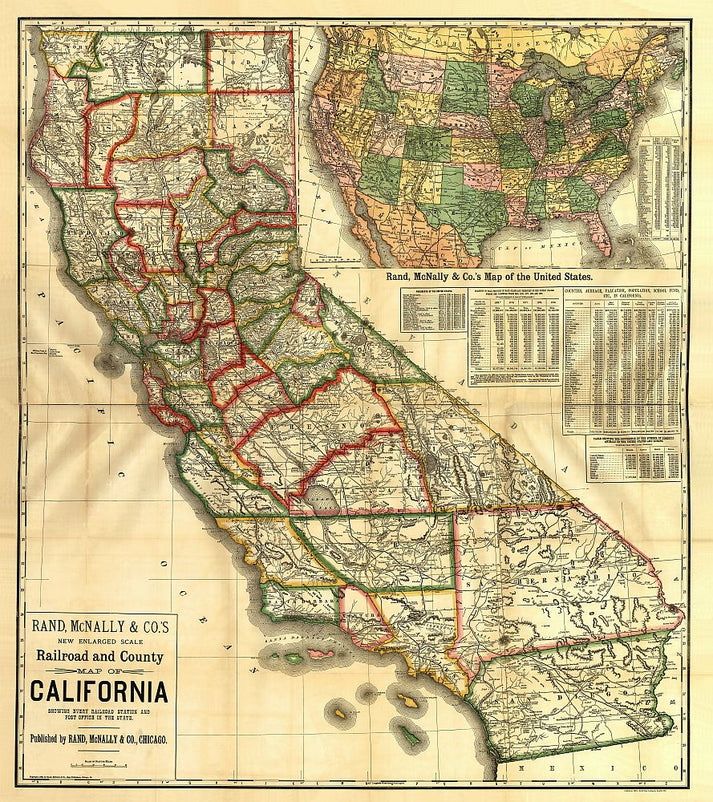 California 1883 Antique Map Reproduction – Metsker Maps