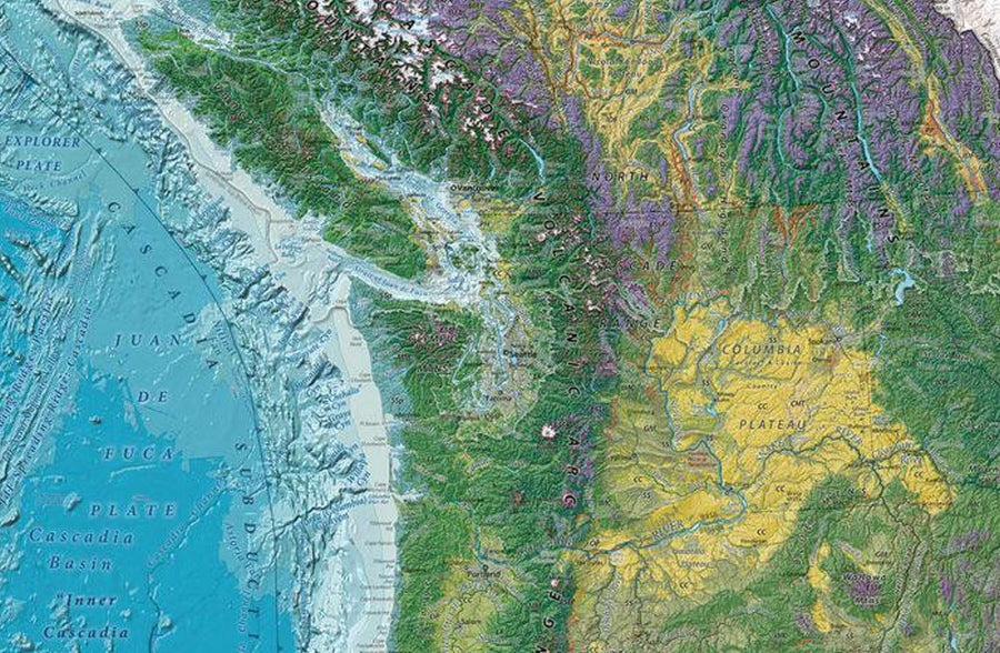 Cascadia Bioregion Wall & Reference Map - Detail
