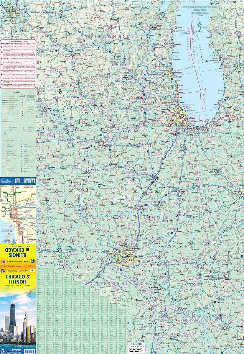 Chicago & Illinois Travel & Reference Map by ITMB - Illinois Map