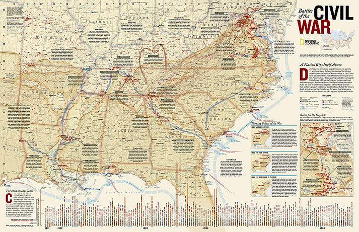 Civil War Battles Wall Map by National Geographic – Metsker Maps