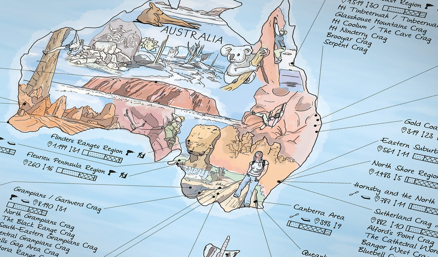Climbing Themed World Wall Map by Awesome Maps - Map Detail