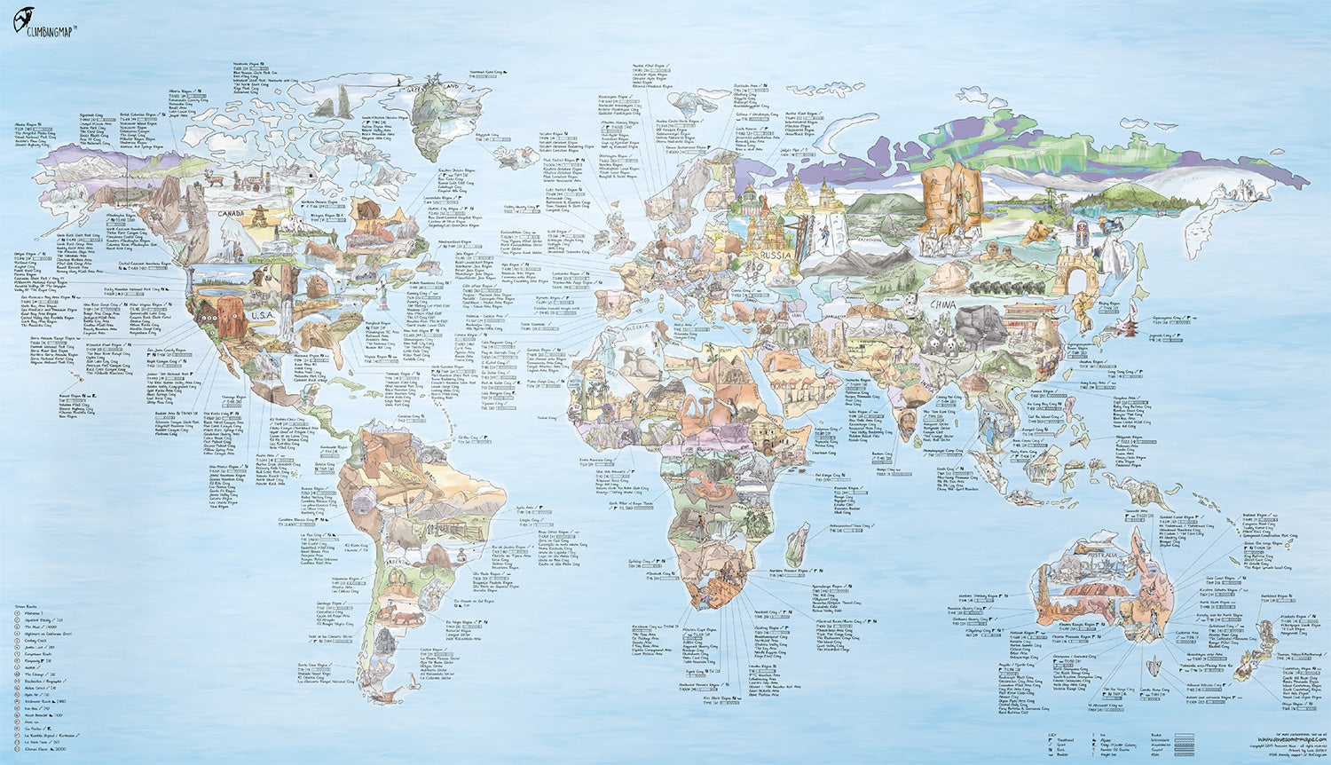 Climbing Themed World Wall Map by Awesome Maps