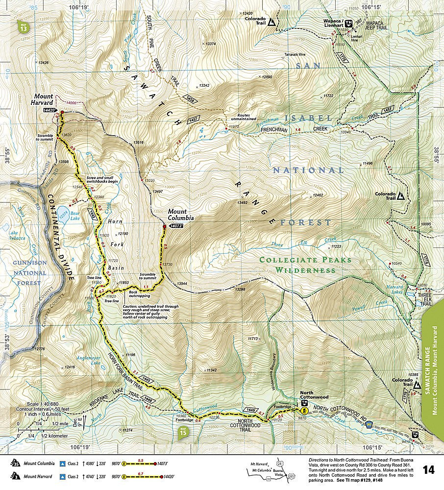 Colorado 14ers North Trails Illustrated Topographic Map Booklet #1302 - Map Sample