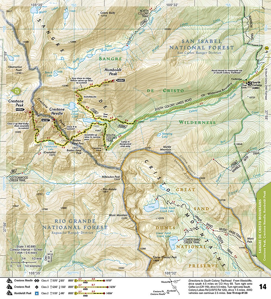 Colorado 14ers South Trails Illustrated Topographic Map Booklet #1303 - Map Detail