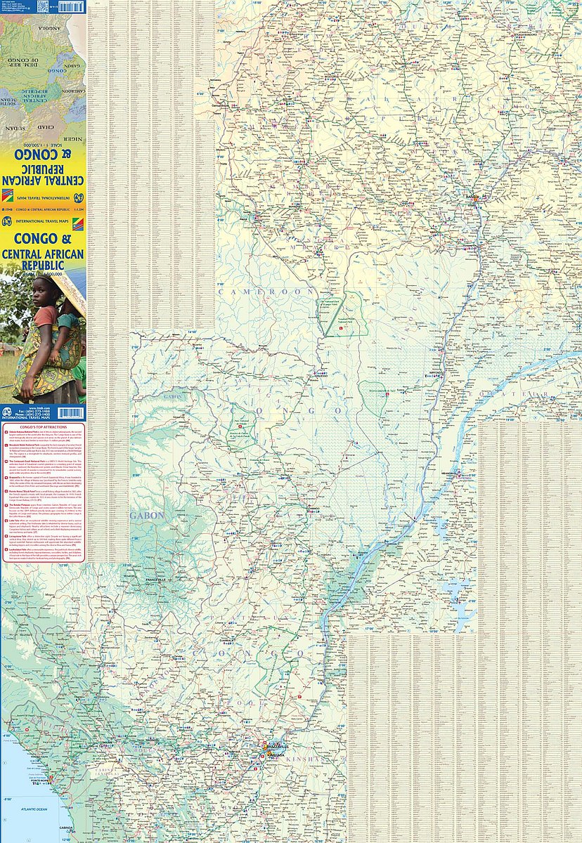 Congo, DRC & Central African Republic Travel & Reference Map by ITMB - Congo Map
