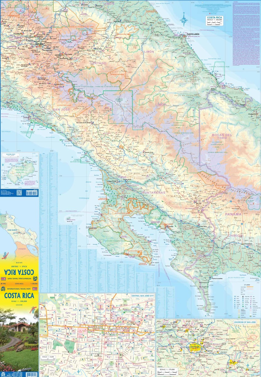 Costa Rica Travel & Reference Map by ITMB - South Map Detail