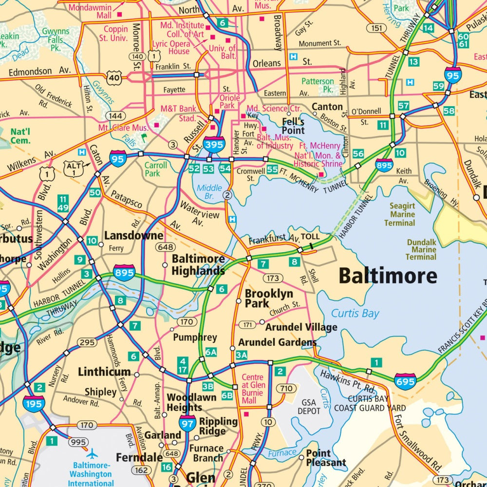 Delaware & Maryland State Highway Laminated Map by Rand McNally (Easy to Fold) - Map Detail