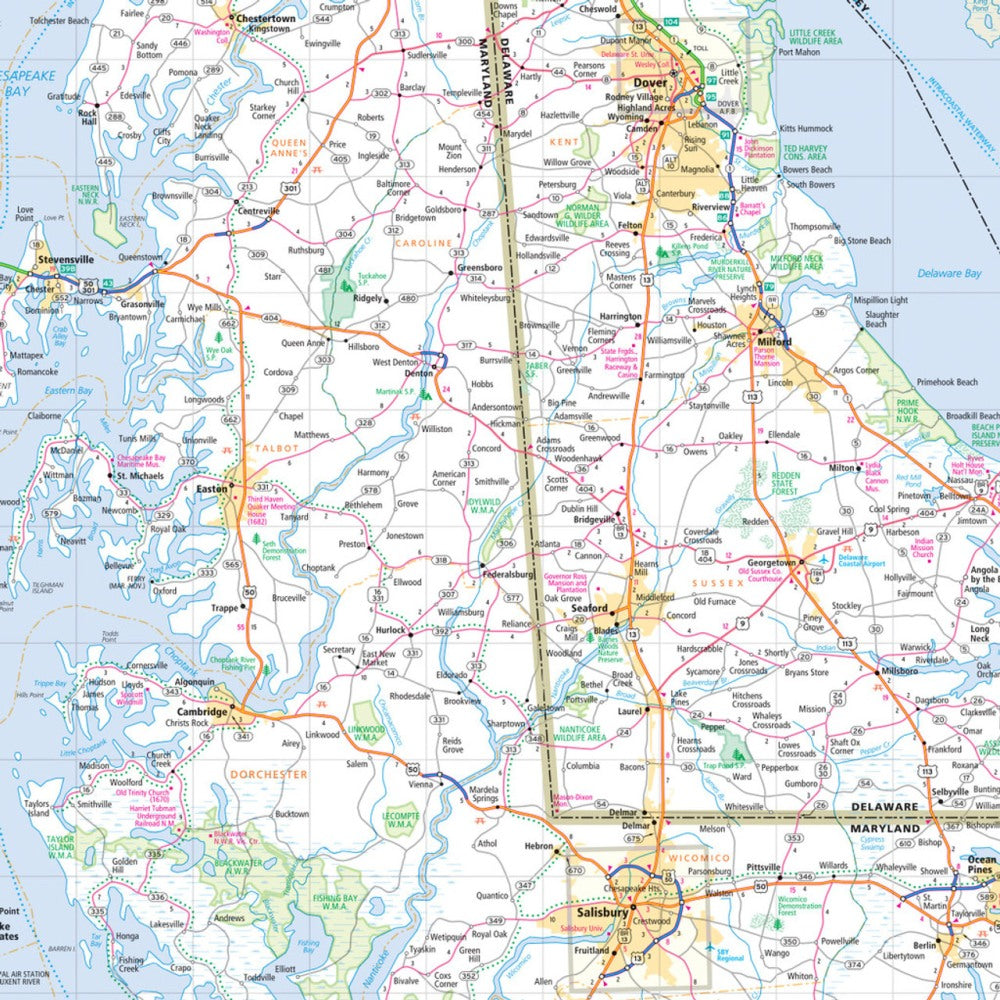 Delaware & Maryland State Highway Folded Map by Rand McNally (Easy to Read) - Map Detail