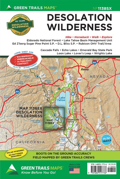 Map of Desolation Wilderness with Green Trails Maps branding