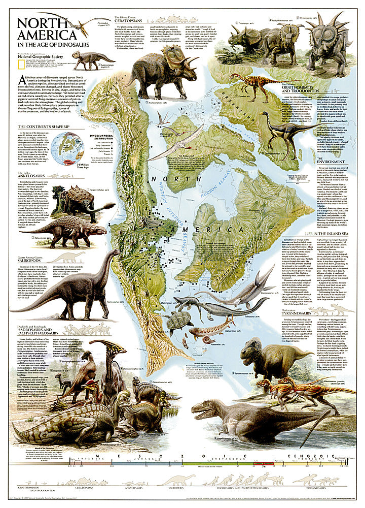 Dinosaurs of North America Wall Map by National Geographic