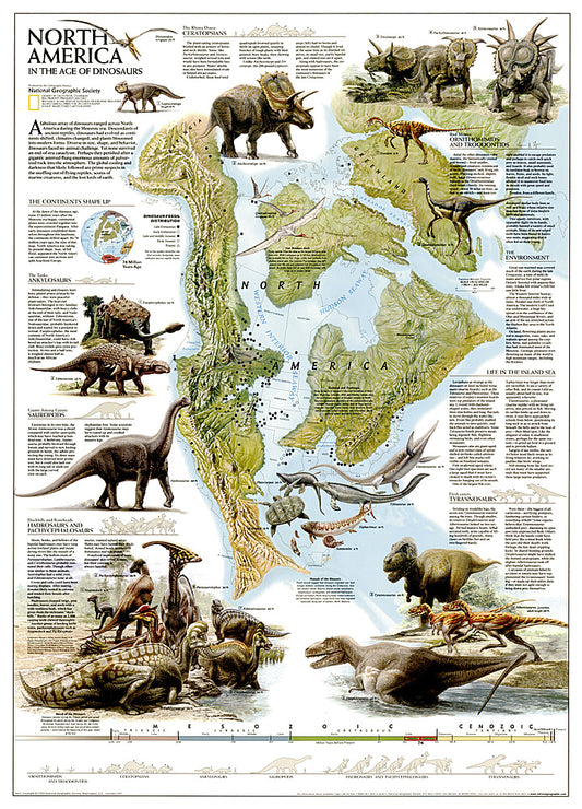 Dinosaurs of North America Wall Map by National Geographic