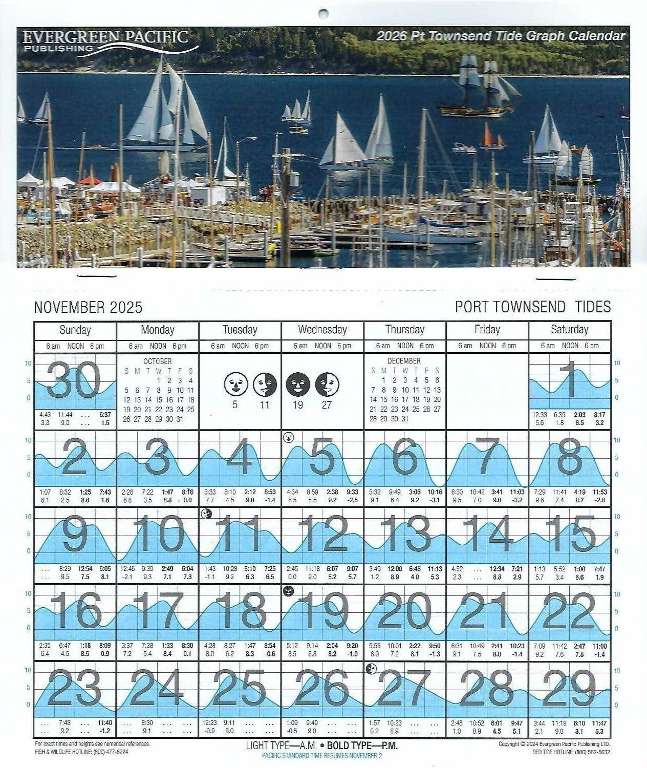 Tide Calendar 2026 l Seattle or Port Townsend & San Juan Islands