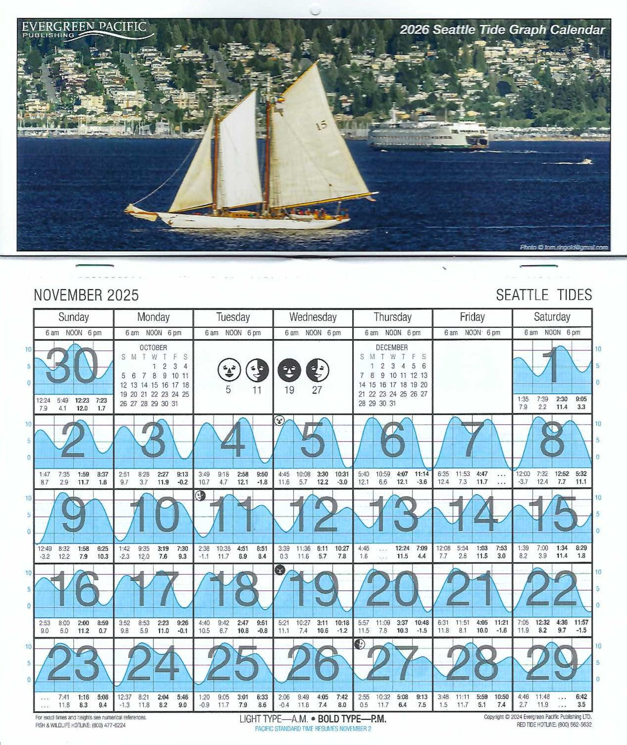 Tide Calendar 2026 l Seattle or Port Townsend & San Juan Islands