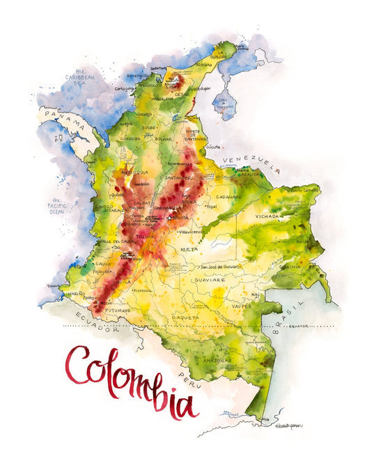 Colombia Watercolor Map by Elizabeth Person