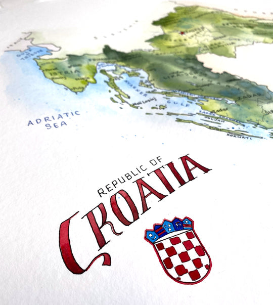 Croatia Watercolor Map by Elizabeth Person - Shield Detail