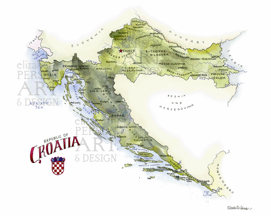 Croatia Watercolor Map by Elizabeth Person