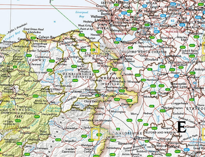 England & Wales Wall Map Detail - Classic Series - Nat Geo