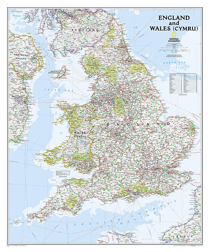 England & Wales Wall Map - Classic Series - by National Geographic