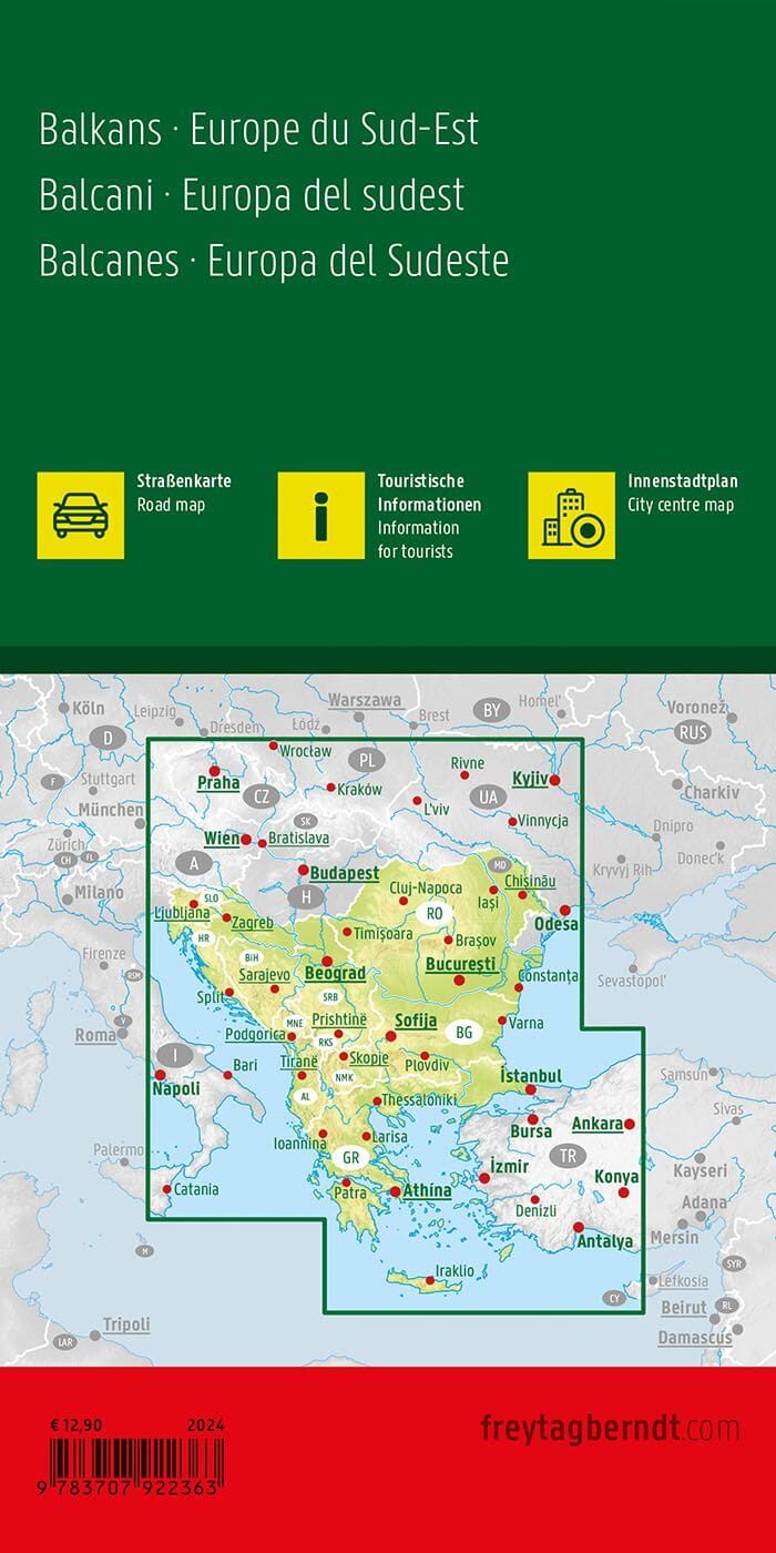 Balkans / Southeast Europe Road Map by Freytag & Berndt - Coverage Map