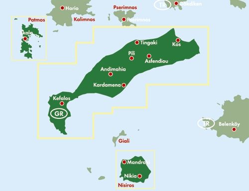 Kos (Greece) Island Road Map by Freytag & Berndt - Coverage Map