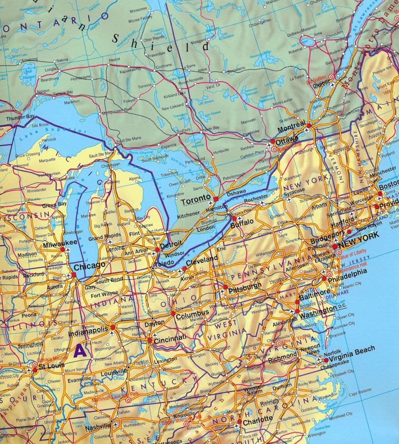 North America Road & Reference Map by Freytag & Berndt - Detail