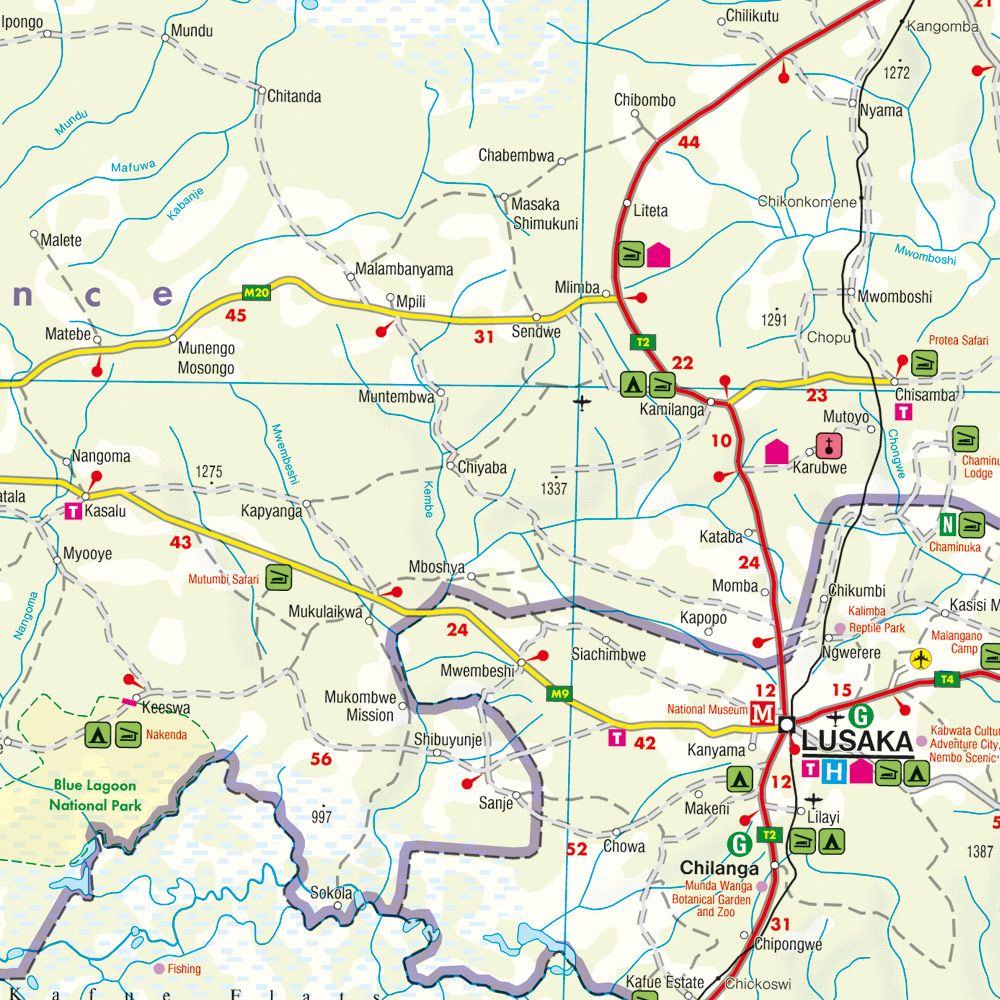 Zambia Road Map by Freytag & Berndt - Map Detail