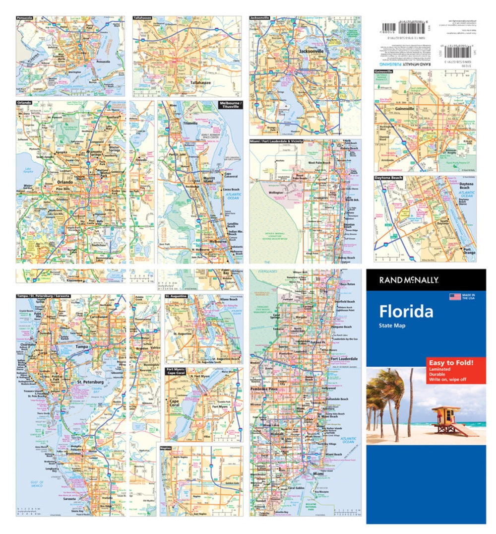 Florida State Highway Laminated Map by Rand McNally (Easy to Fold) - Backside Map Insets