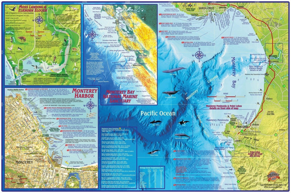 Monterey Adventure Guide & Dive Map by Franko Maps - Backside Map Insets