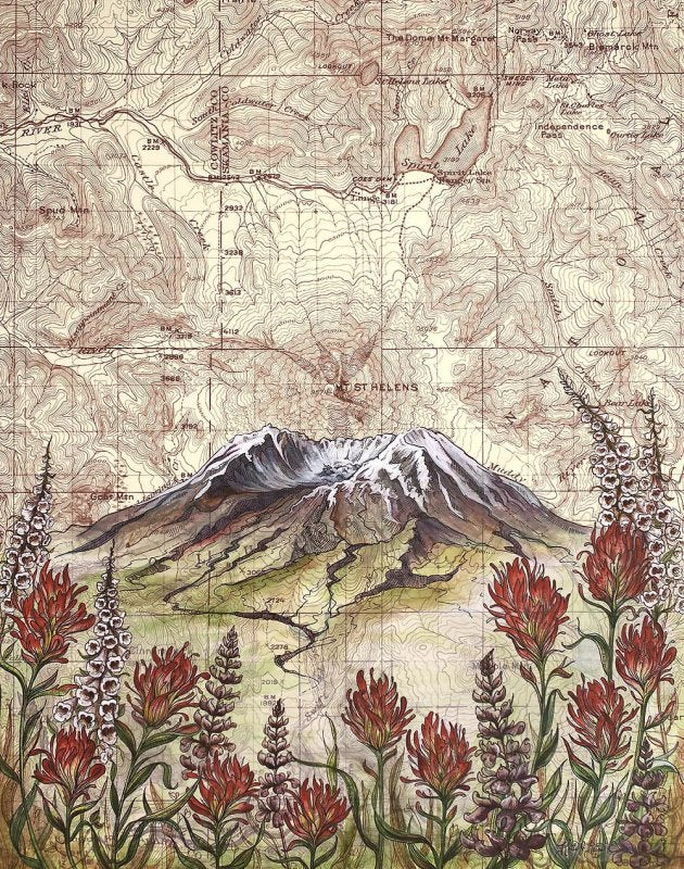 Mt. St. Helens Souvenir Art Print - Topo Paintings