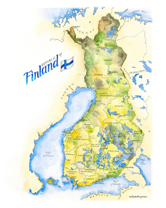 Finland Watercolor Map by Elizabeth Person