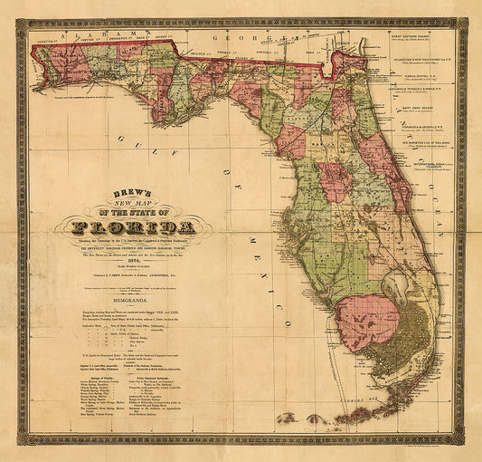 Antique Map of Florida 1874