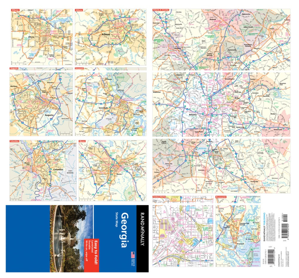 Georgia State Highway Laminated Map by Rand McNally (Easy to Fold) - Backside Map Insets