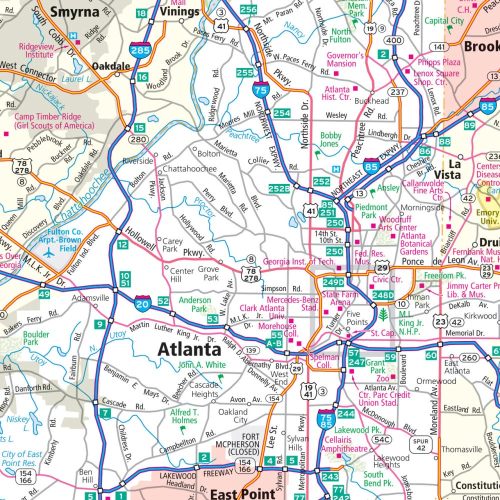Georgia State Highway Laminated Map by Rand McNally (Easy to Fold) - Map Detail
