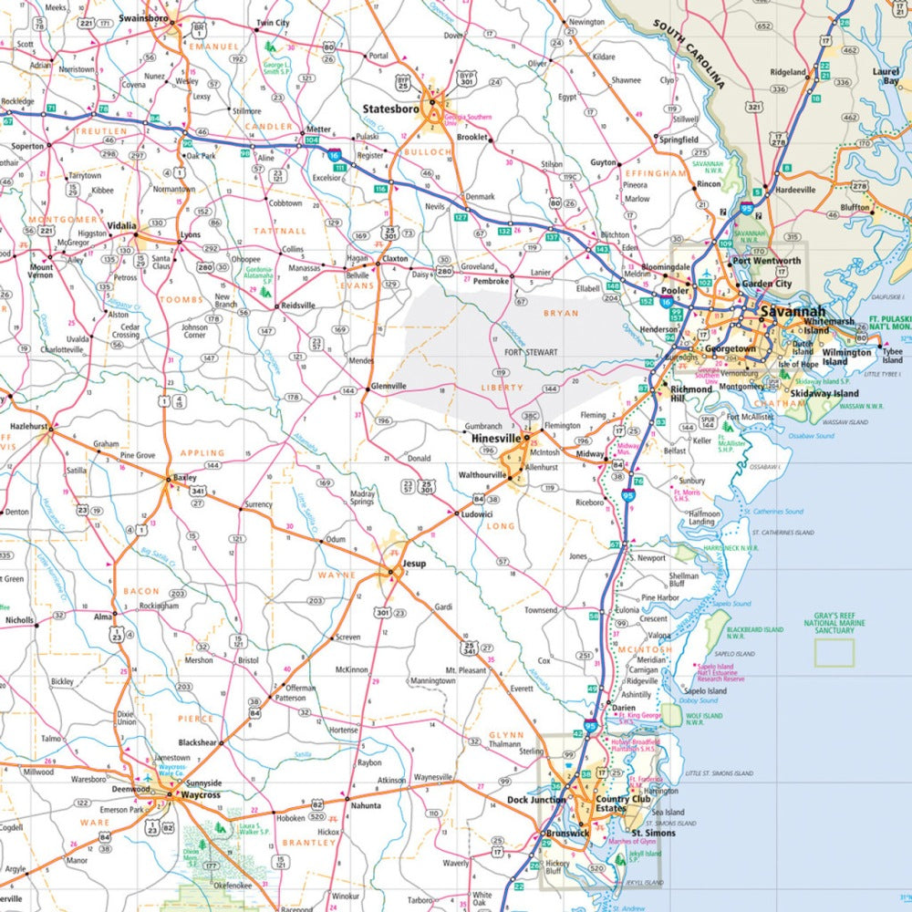 Georgia State Highway Folded Map by Rand McNally (Easy to Read) - Map Detail