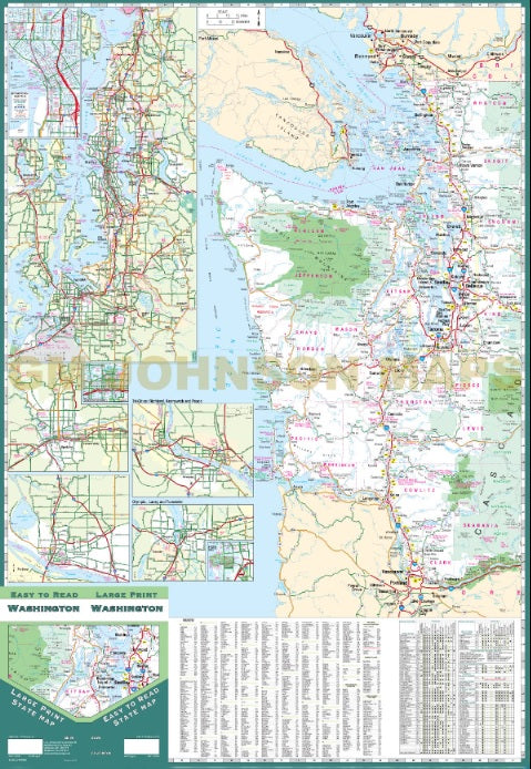 Washington State Large Print Road Map