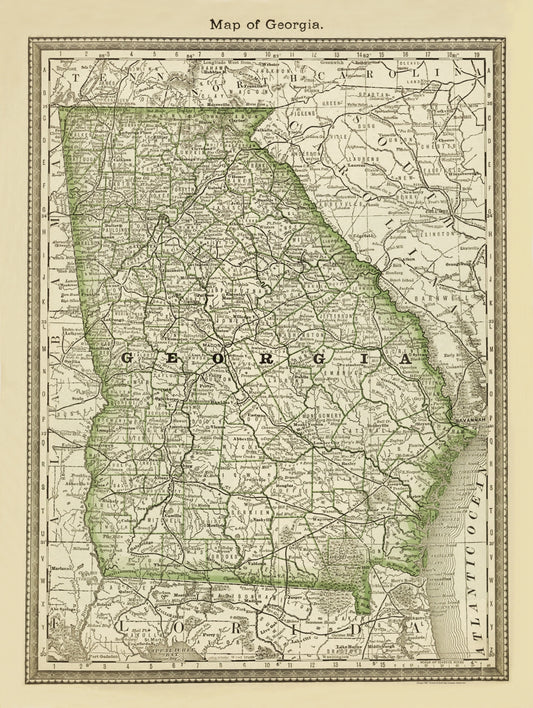 Georgia 1882 Antique Map Reproduction