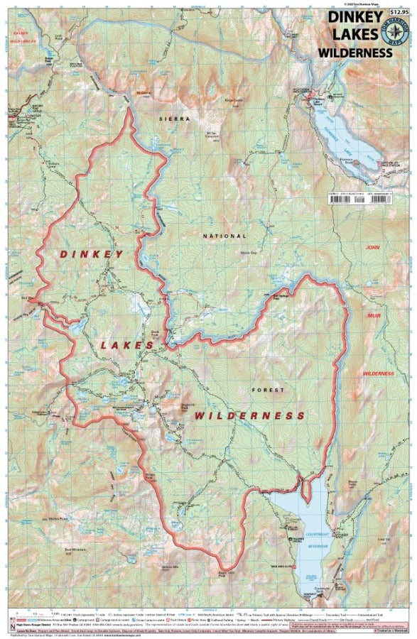 Dinkey Lakes Wilderness Hiking Map by Tom Harrison - Map