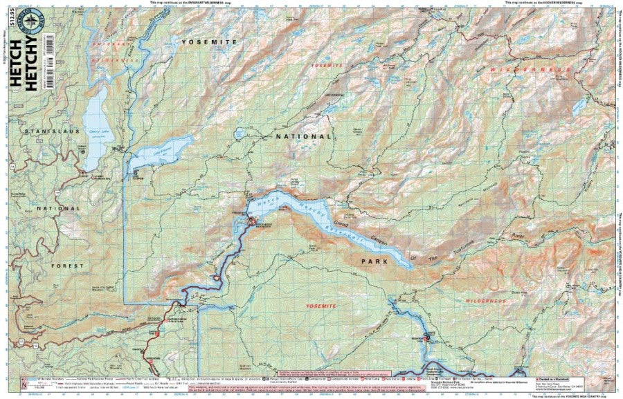 Hetch Hetchy Yosemite Hiking Map by Tom Harrison - Map