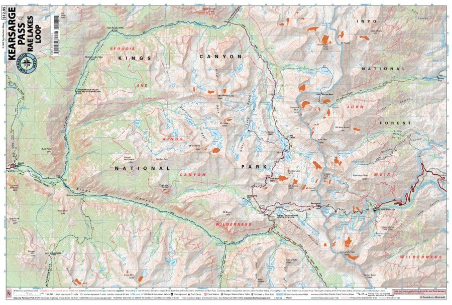 Kearsarge Pass - Rae Lakes Loop Hiking Map by Tom Harrison - Map