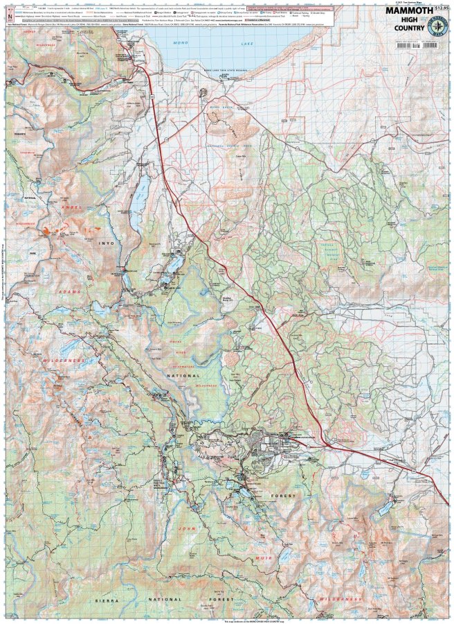 Mammoth High Country Hiking Map by Tom Harrison - Map