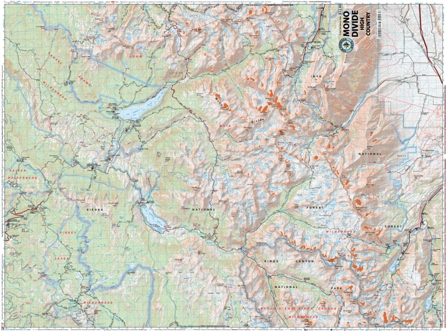 Mono Divide High Country Hiking Map by Tom Harrison - Map