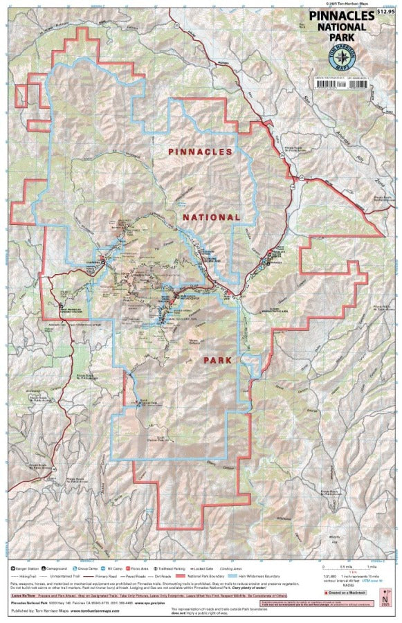 Pinnacles National Park Hiking Map by Tom Harrison - Map