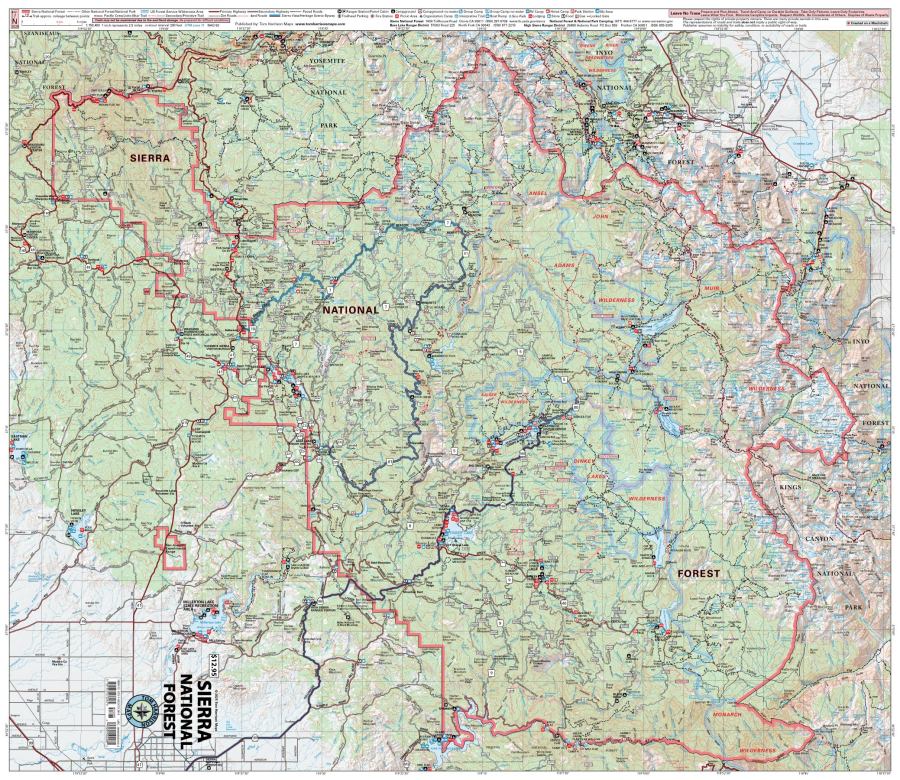 Sierra National Forest Hiking Map by Tom Harrison - Map